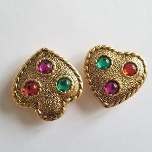 Vintage button covers suit of cards jeweled colorful gold tone spade heart